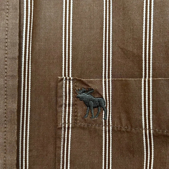 Abercrombie & Fitch Shirt Mens M Brown Striped Button Down Long Sleeve MuscleFit - Picture 4 of 13